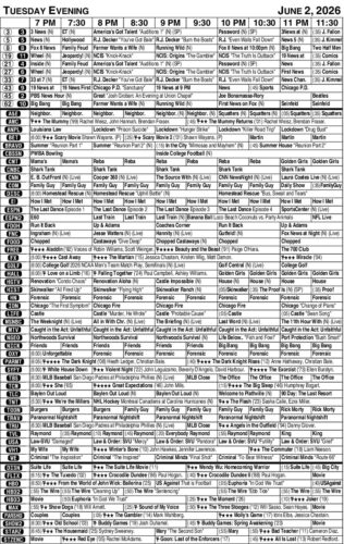 TUESDAY EVENING TV LISTINGS